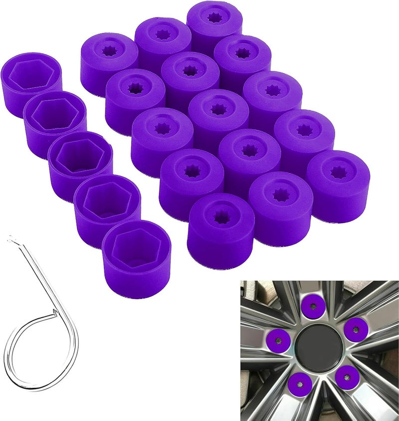 vvag 20PCS Car Wheel Lug Nut Covers, 17mm Wheel Bolt Cover Caps with Removal Tool, Black Lug Nut Covers Replacement 1K0 601 173 Compatible with VW Jetta Beetle Passat GTI CC (Purple) - Image 1